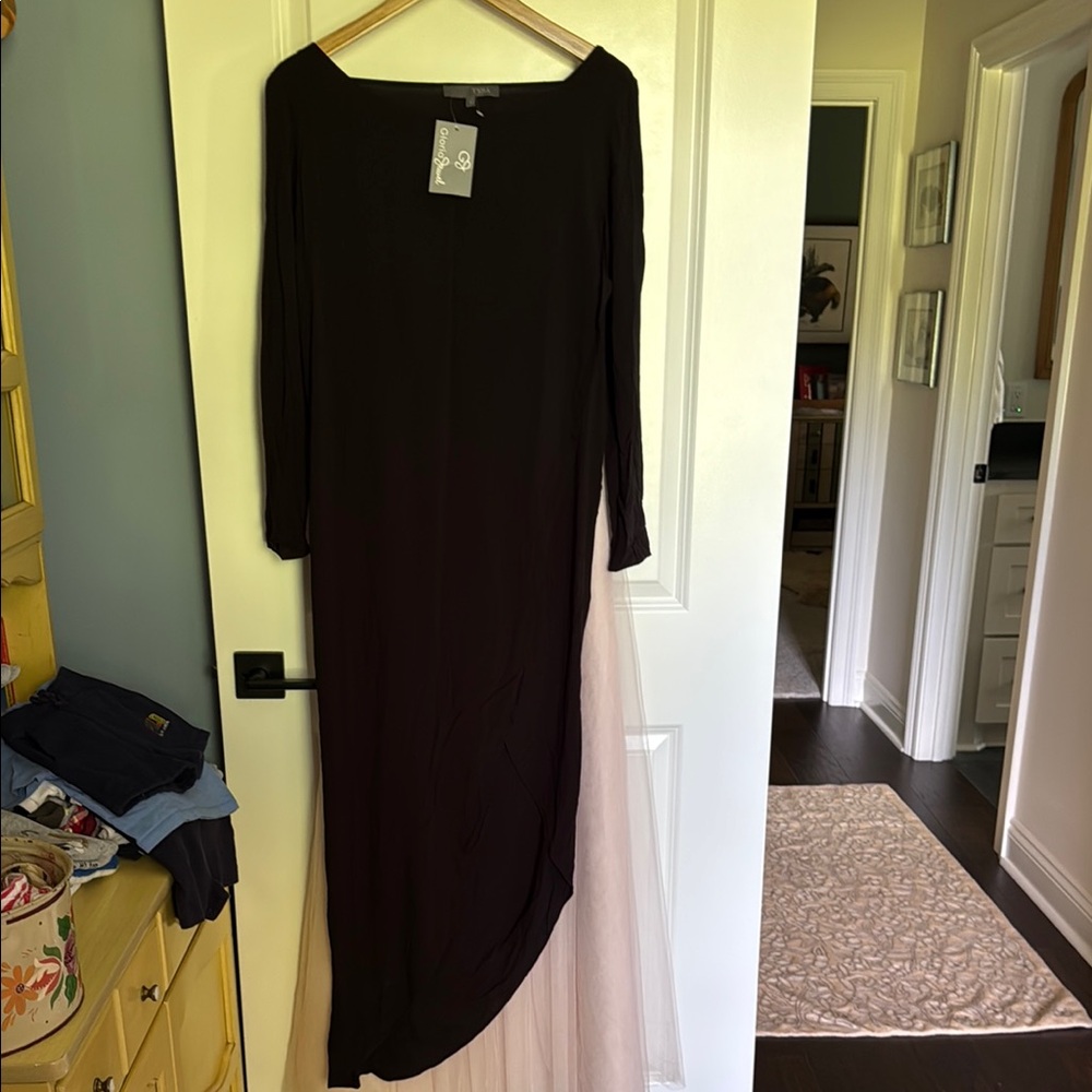 NWT Tysa Chic Black Long Sleeve Sheath summer  Dress sz 1 small tulip hem $198
